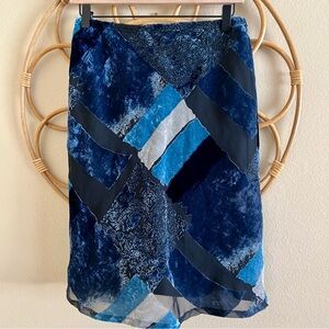 Y2K 90s Vintage Velvet Sheer Patchwork Print Blue & Black Mini Skirt
